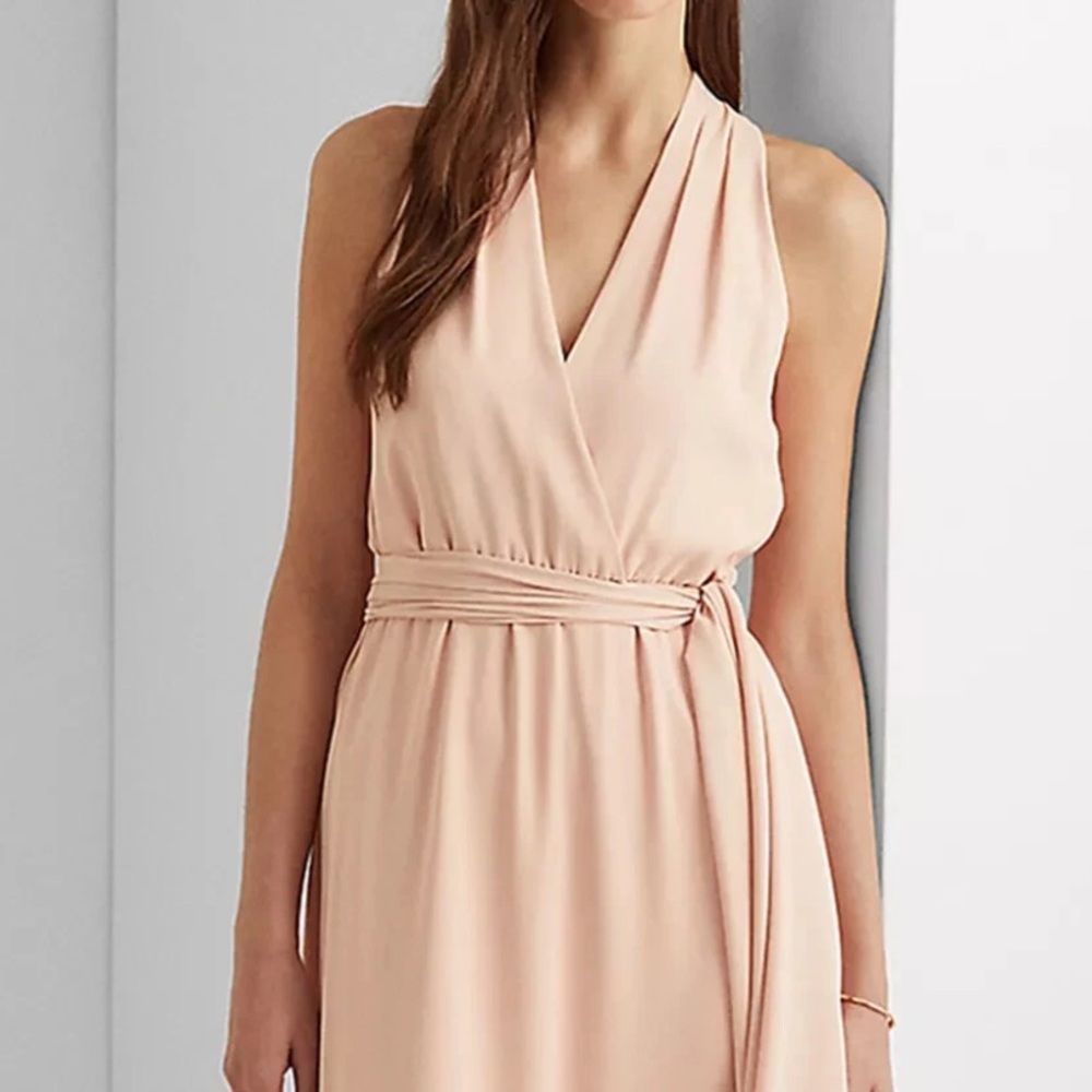 Lauren Ralph Lauren Georgette Pale Pink Halter Dress - Picture 5 of 15